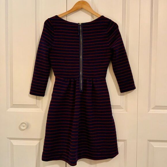 Anthropologie Maeve Navy Blue Striped Brenna Fit Flare Dress Sz 2 - Picture 8 of 13